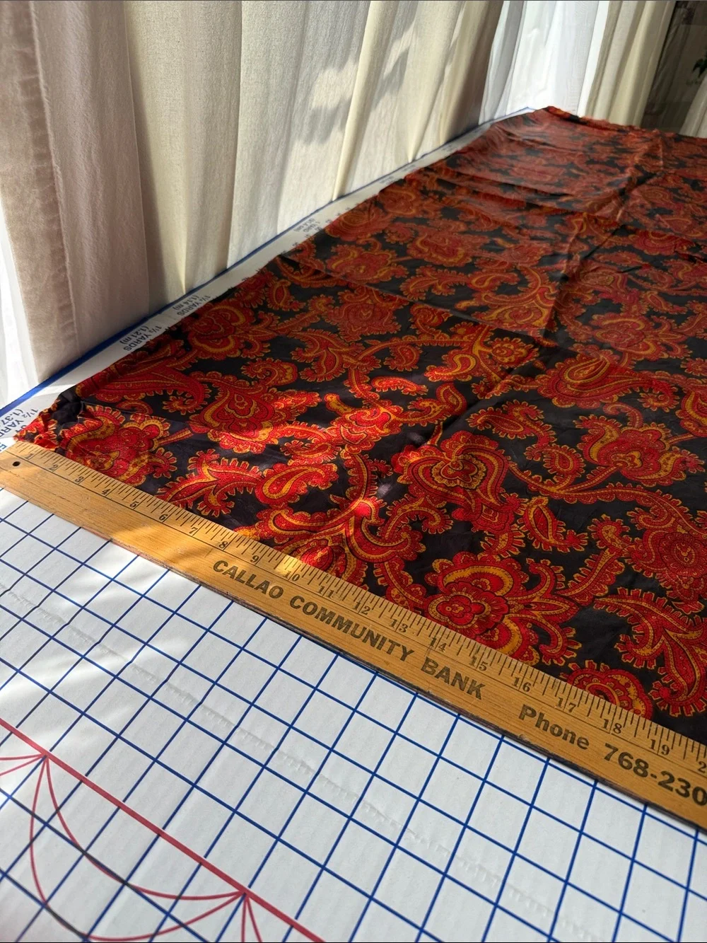 Vintage 1970s Paisley Dress Fabric 1.5 Yards x 42” Red Gold Black Lightweight